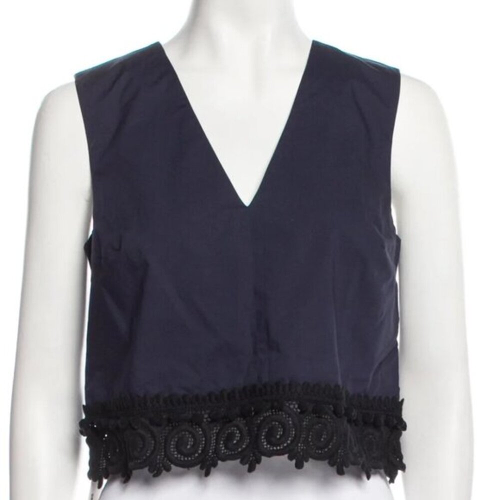 Derek Lam 10 Crosby Women's Purple blue V Neck Lace Trim Crop Top - Size 8